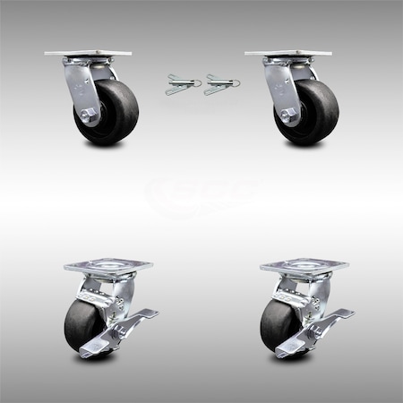 Service Caster 4 Inch SS Glass Filled Nylon Caster Set with Ball Bearings 2 Swivel Lock 2 Brake SCC-SS30S420-GFNB-BSL-2-TLB-2